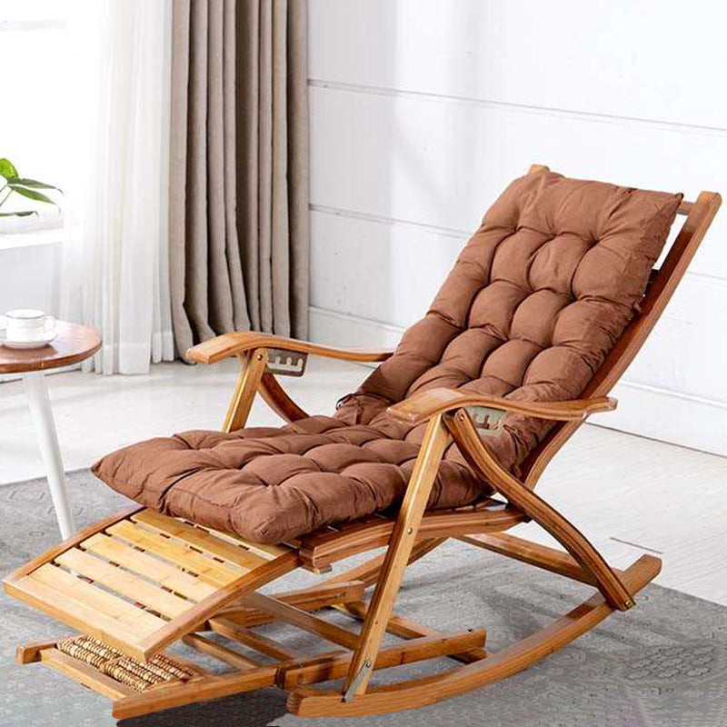 Brown Modern Rocker Chair Wood Reclining Rocking Chair with Tufted