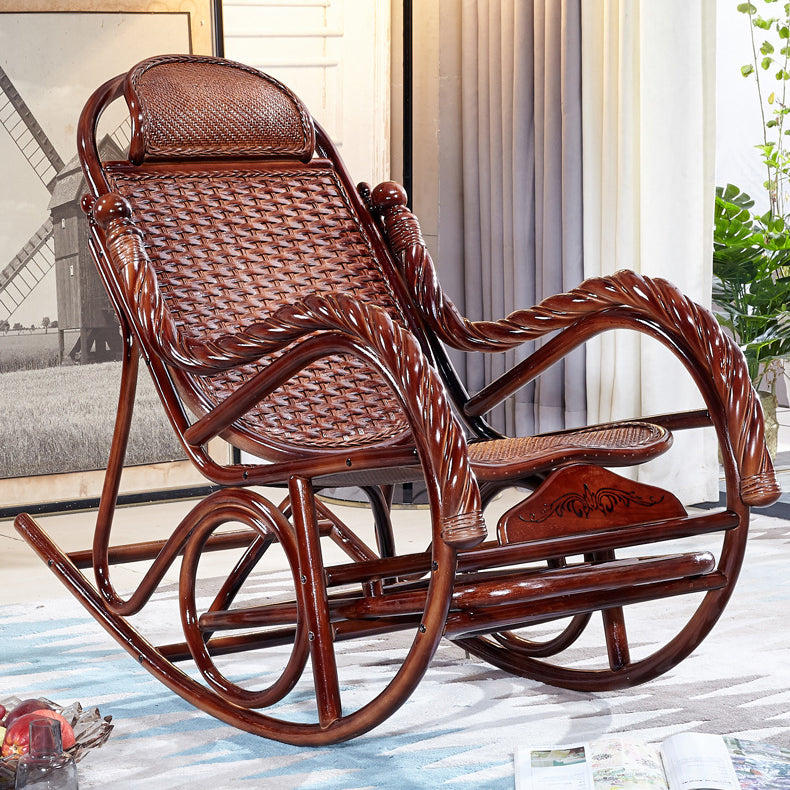 Woven Rope Rocking Chair Rattan Traditional Solid Rocking Accent Chair with Cushions