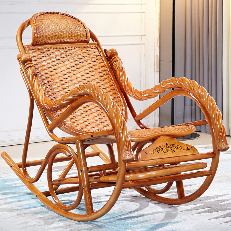 Woven Rope Rocking Chair Rattan Traditional Solid Rocking Accent Chair with Cushions