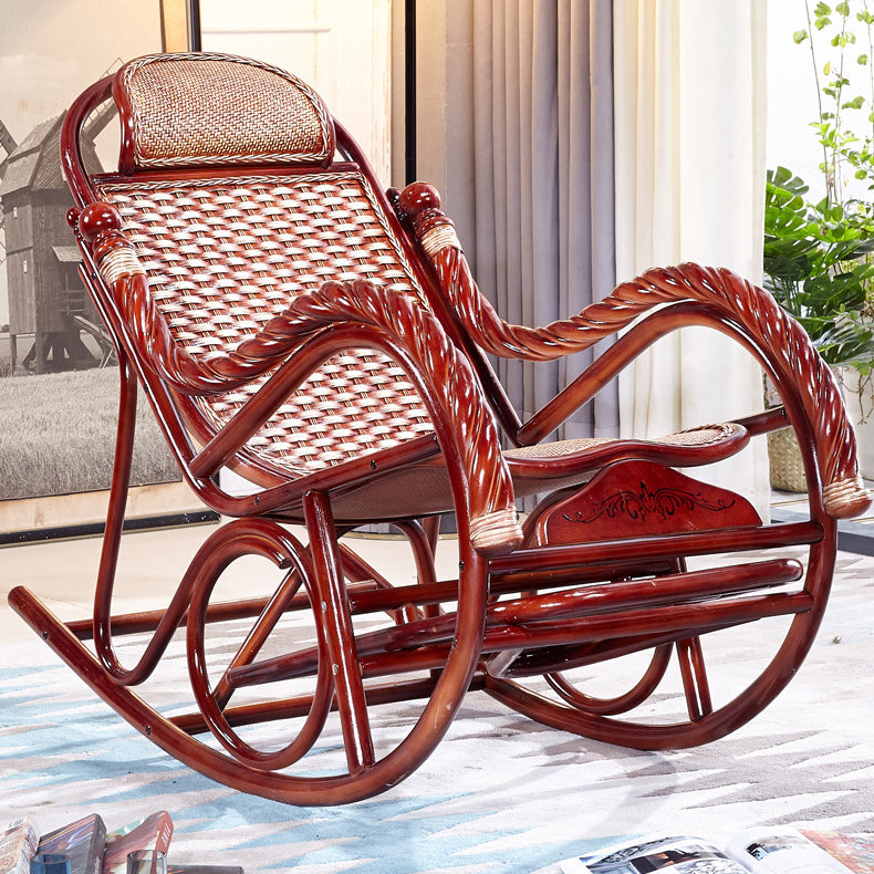 Woven Rope Rocking Chair Rattan Traditional Solid Rocking Accent Chair with Cushions