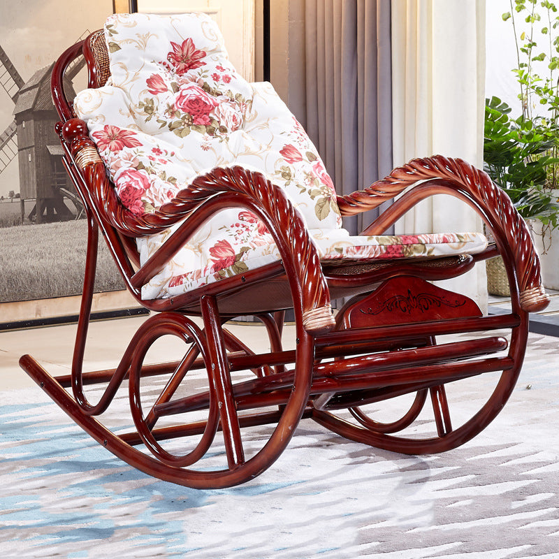 Woven Rope Rocking Chair Rattan Traditional Solid Rocking Accent Chair with Cushions