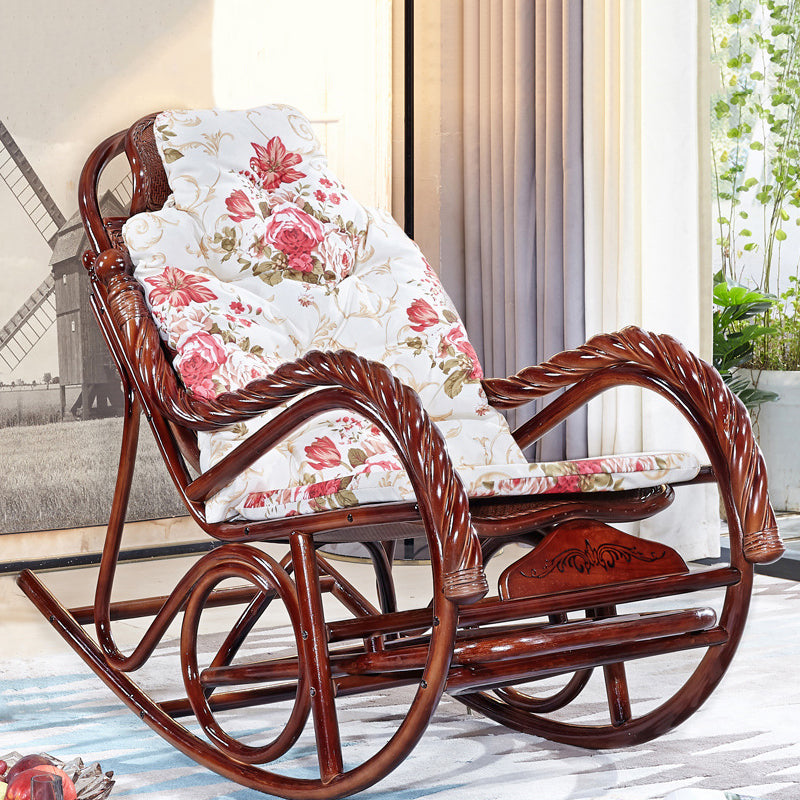 Woven Rope Rocking Chair Rattan Traditional Solid Rocking Accent Chair with Cushions