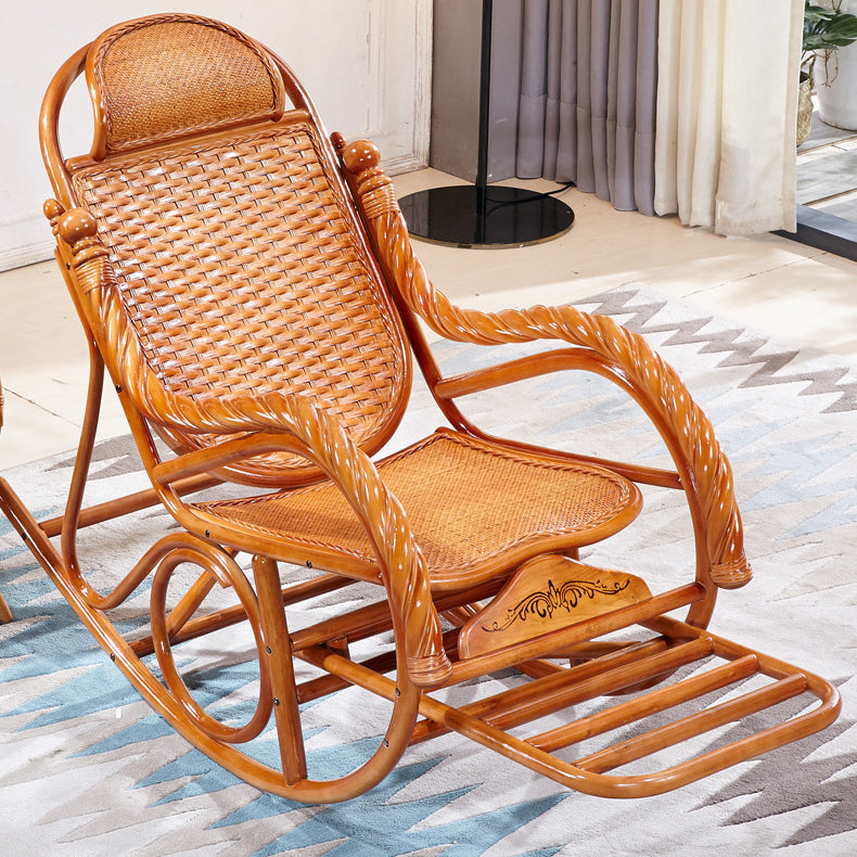 Woven Rope Rocking Chair Rattan Traditional Solid Rocking Accent Chair with Cushions
