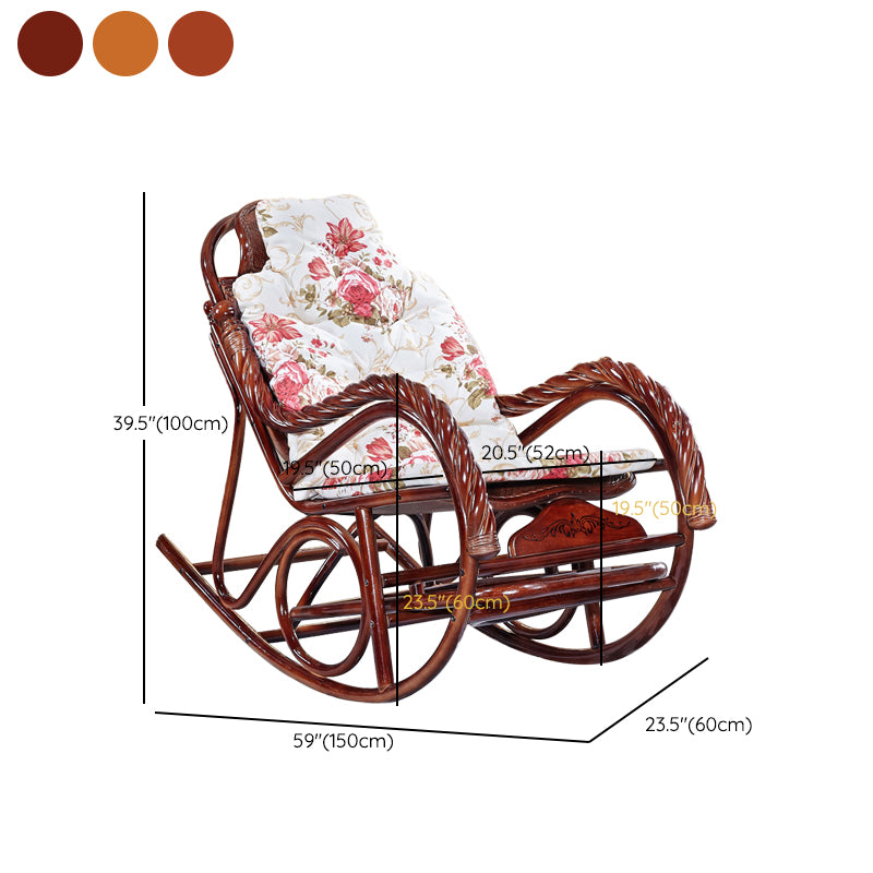 Woven Rope Rocking Chair Rattan Traditional Solid Rocking Accent Chair with Cushions