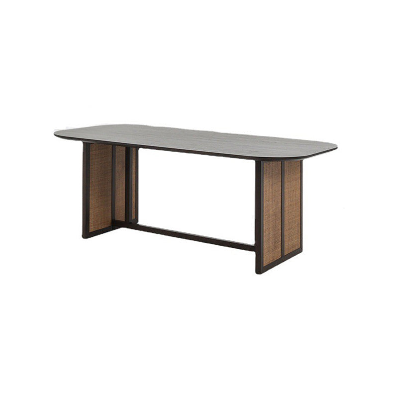Modern Ash Wood Dining Table Oval Wooden Table with Double Pedestal in Black