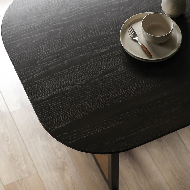 Modern Ash Wood Dining Table Oval Wooden Table with Double Pedestal in Black