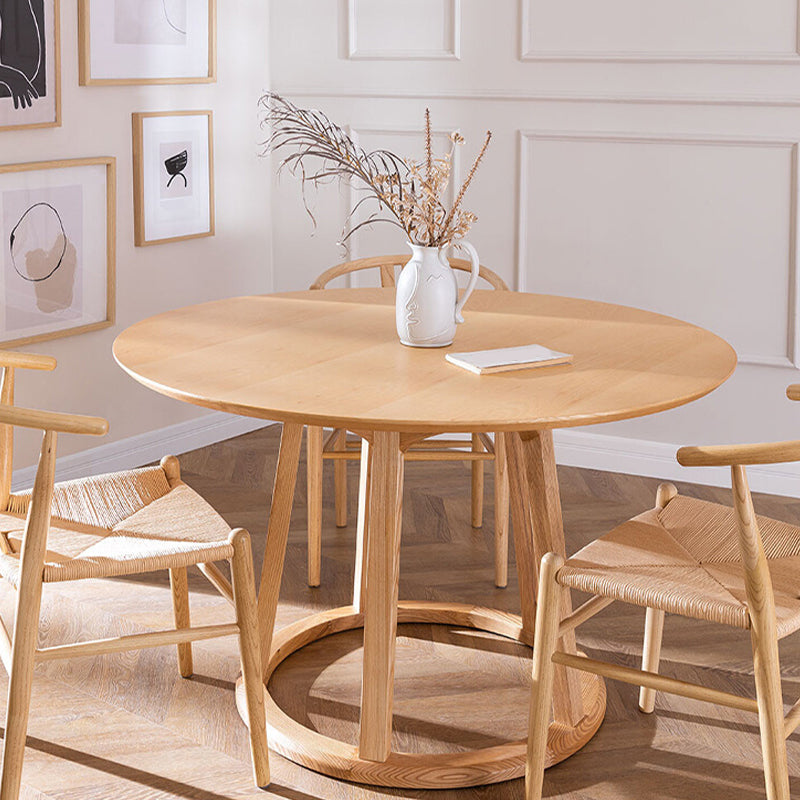 Modern Solid Wood Dining Table Wooden Round Table with Pedestal Base for Restaurant