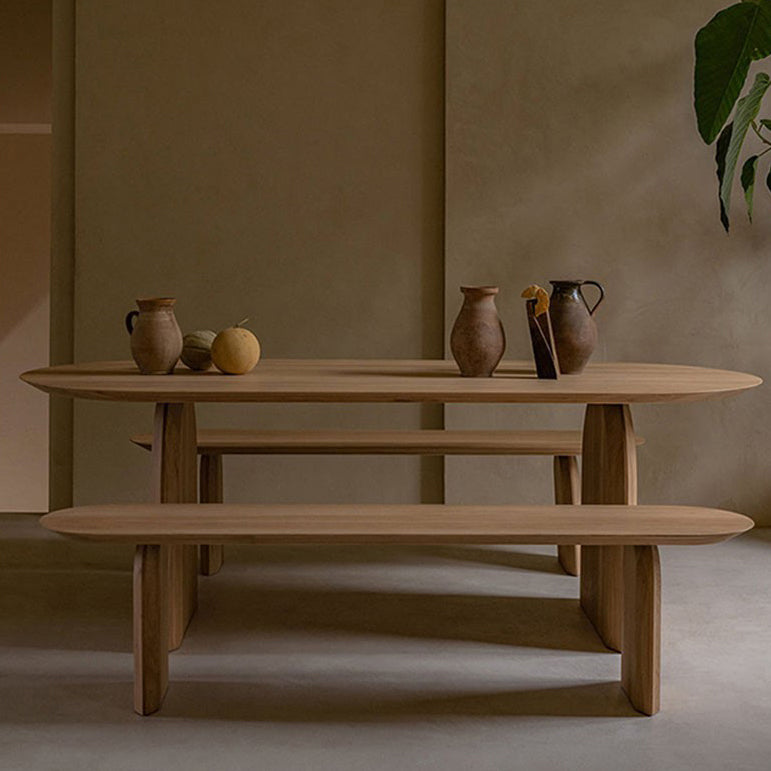 Modern Solid Wood Dining Table Oval Wooden Table with Double Pedestal for Restaurant