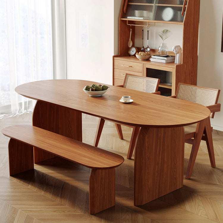 Modern Ash Wood Dining Table Oval Wooden Table with Double Pedestal for Restaurant