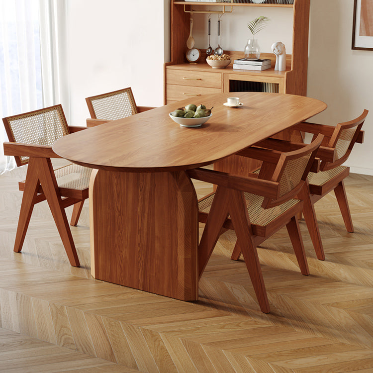 Modern Ash Wood Dining Table Oval Wooden Table with Double Pedestal for Restaurant
