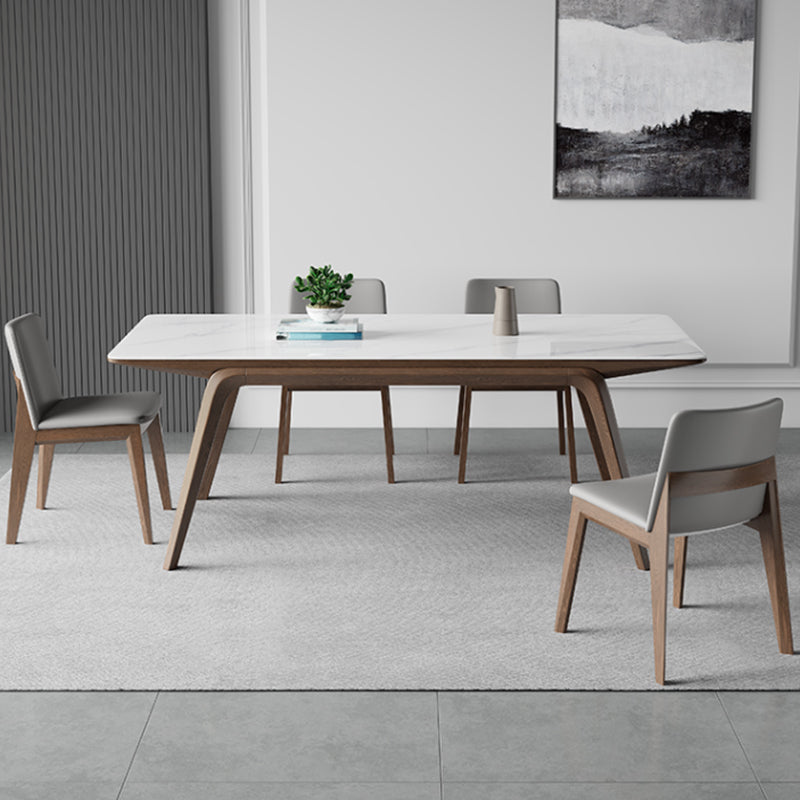 Medieval Modern Sintered Stone Table Rectangle Table with Wooden 4 Legs