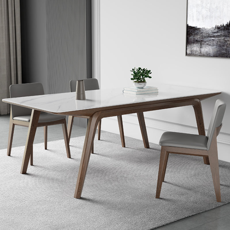 Medieval Modern Sintered Stone Table Rectangle Table with Wooden 4 Legs