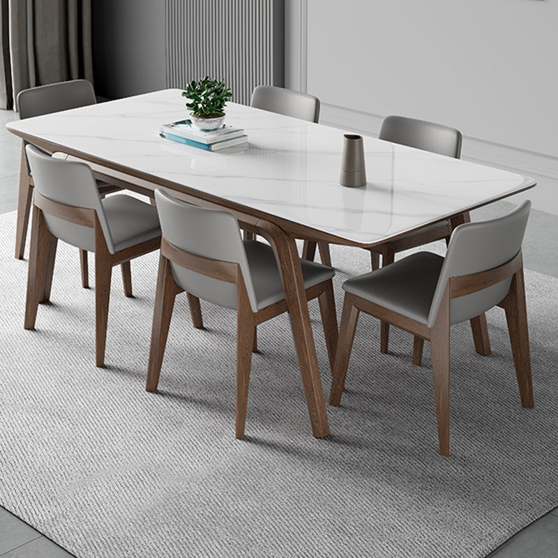 Medieval Modern Sintered Stone Table Rectangle Table with Wooden 4 Legs