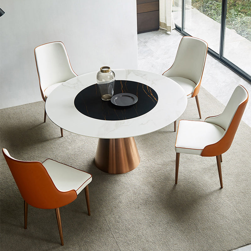 Glam Dining Round Table Sintered Stone Table with Metal Legs for Home