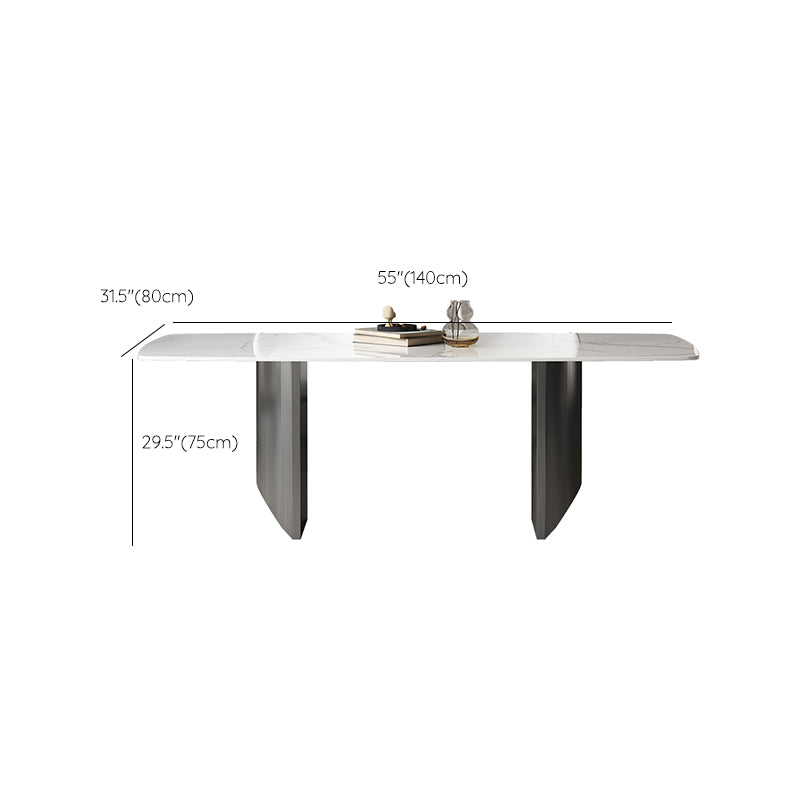 Industrial Sintered Stone Top Table Rectangle Table with Double Pedestal