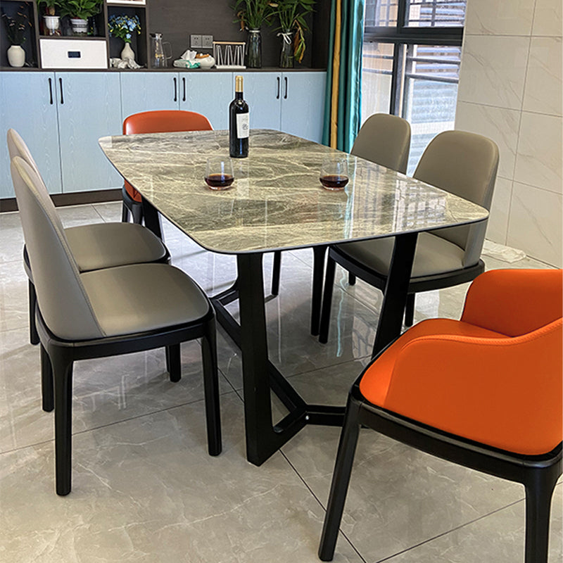 Industrial Sintered Stone Dining Table Rectangle Table with Wooden Base