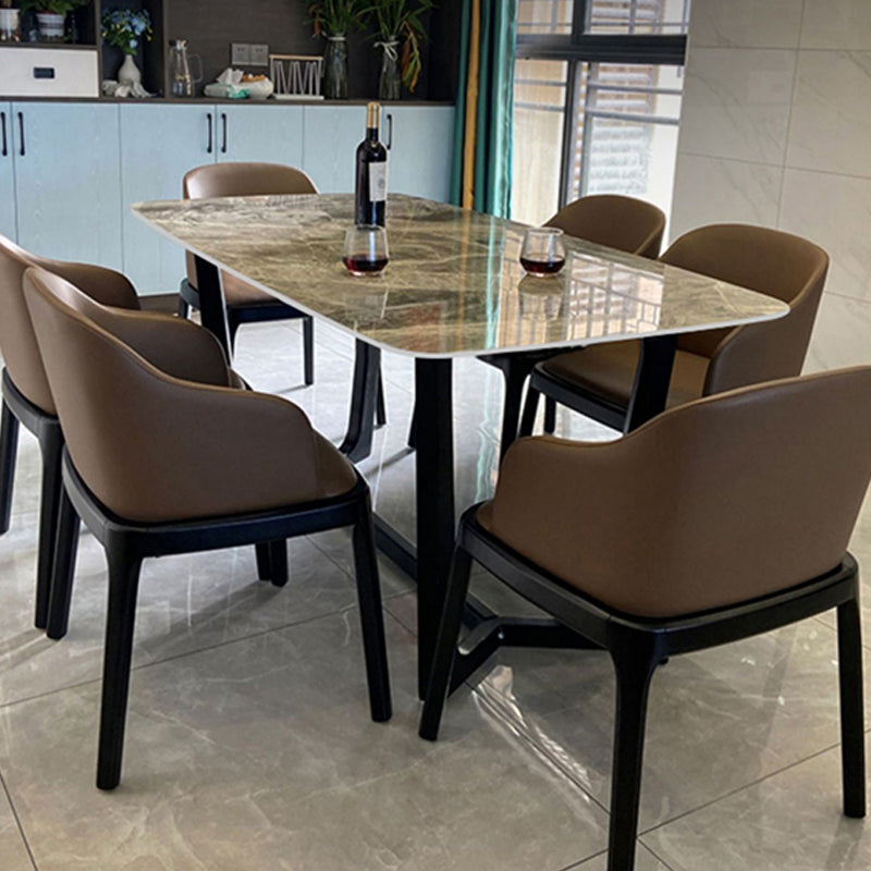 Industrial Sintered Stone Dining Table Rectangle Table with Wooden Base