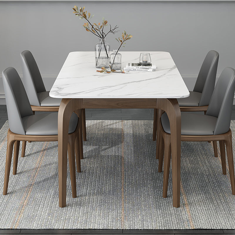Medieval Modern Sintered Stone Table Rectangular Table with Wooden Base