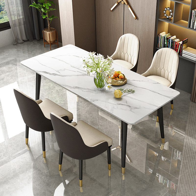 Modern Dining Rectangle Table Sintered Stone Table with Metal Legs for Kitchen