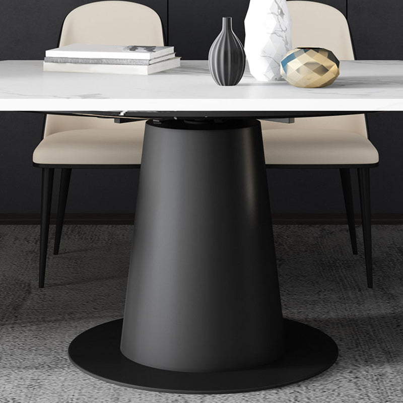 Contemporary Sintered Stone Dining Table Extendable Dining Table with Pedestal Base