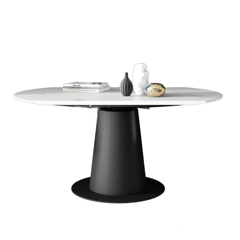 Contemporary Sintered Stone Dining Table Extendable Dining Table with Pedestal Base