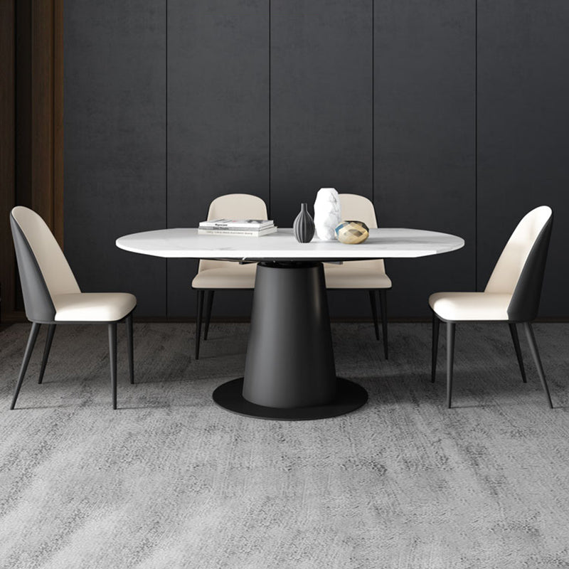 Contemporary Sintered Stone Dining Table Extendable Dining Table with Pedestal Base