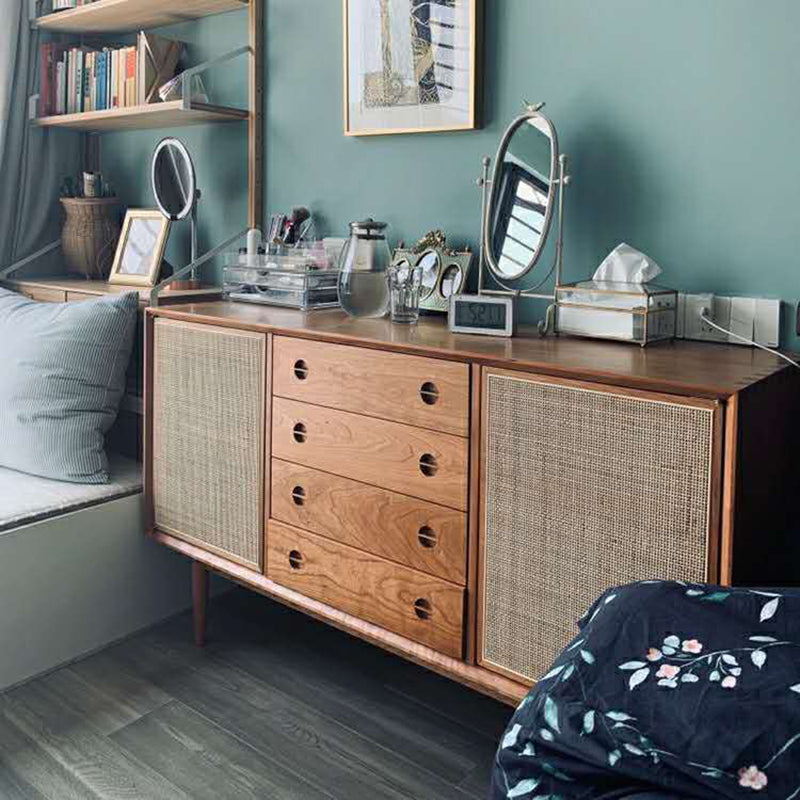 Modern Accent Cabinet Solid Wood With Doors 4 - Drawer Rectangle Cabinet