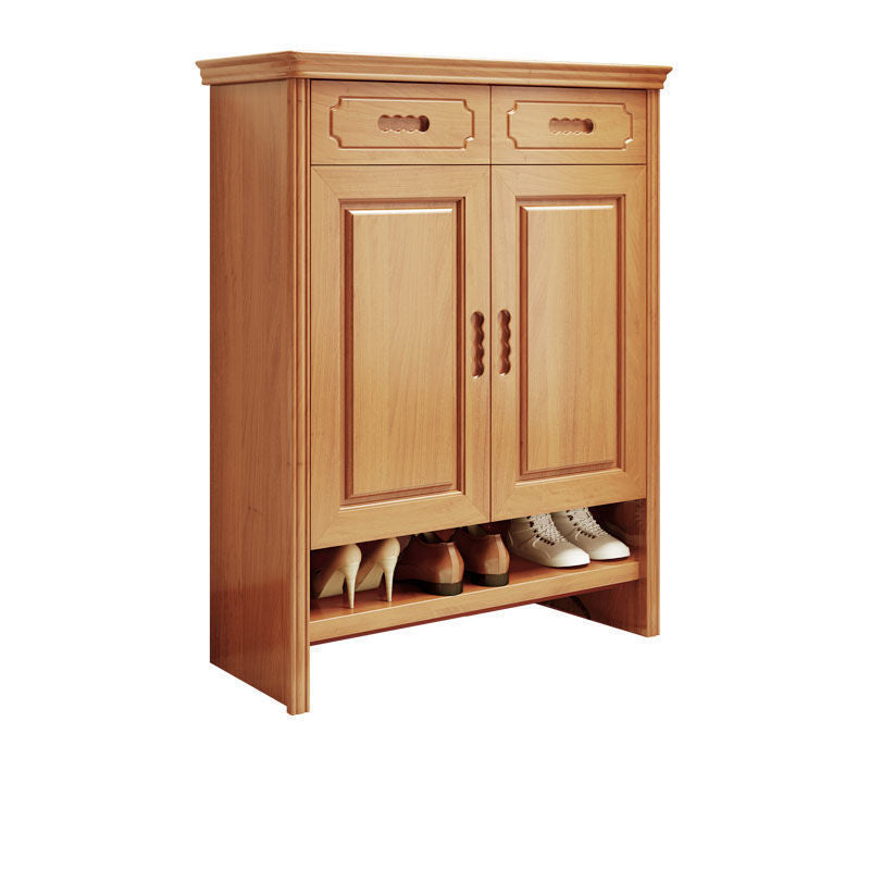 Mid-Century Modern Accent Cabinet Rectangle Solid Wood Grooves With Doors Cabinet