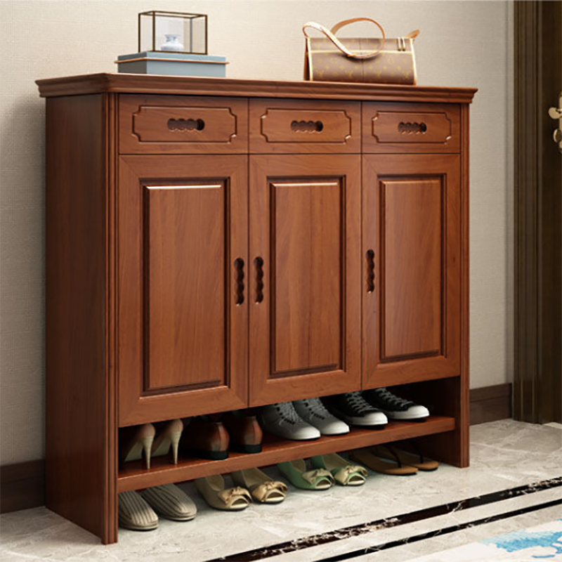 Mid-Century Modern Accent Cabinet Rectangle Solid Wood Grooves With Doors Cabinet