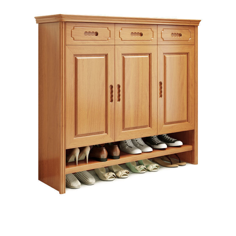 Mid-Century Modern Accent Cabinet Rectangle Solid Wood Grooves With Doors Cabinet