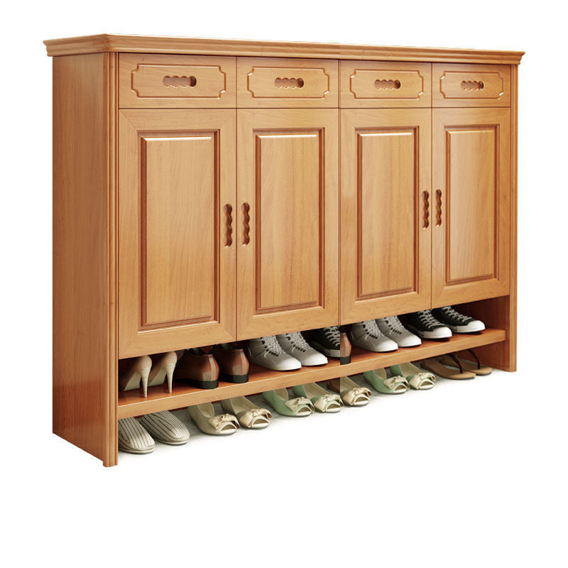 Mid-Century Modern Accent Cabinet Rectangle Solid Wood Grooves With Doors Cabinet