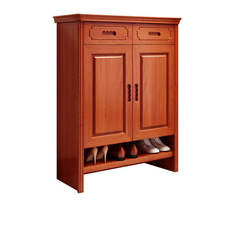 Mid-Century Modern Accent Cabinet Rectangle Solid Wood Grooves With Doors Cabinet
