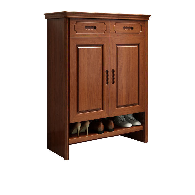Mid-Century Modern Accent Cabinet Rectangle Solid Wood Grooves With Doors Cabinet