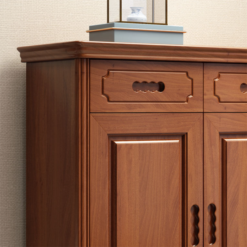 Mid-Century Modern Accent Cabinet Rectangle Solid Wood Grooves With Doors Cabinet