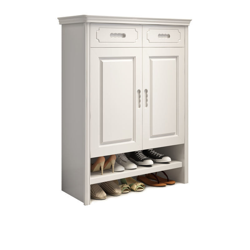 Mid-Century Modern Accent Cabinet Rectangle Solid Wood Grooves With Doors Cabinet