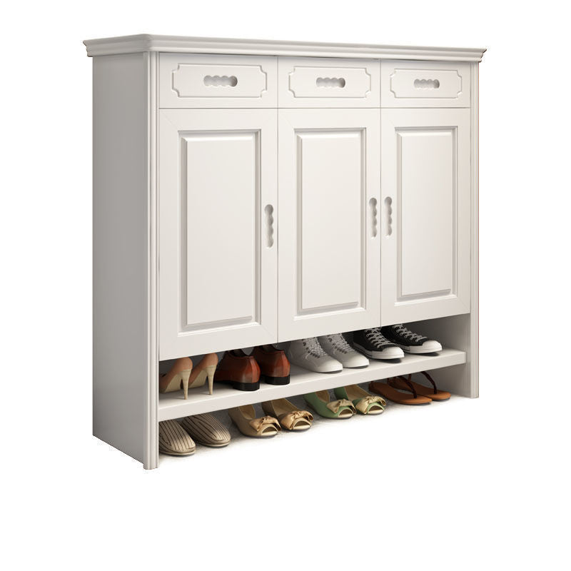 Mid-Century Modern Accent Cabinet Rectangle Solid Wood Grooves With Doors Cabinet