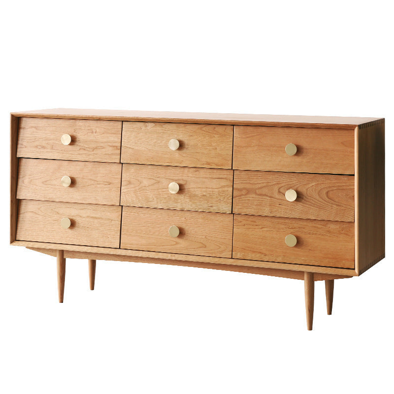 Modern Rectangle Pine Accent Chest 9 - Drawer Straight Legs Chest
