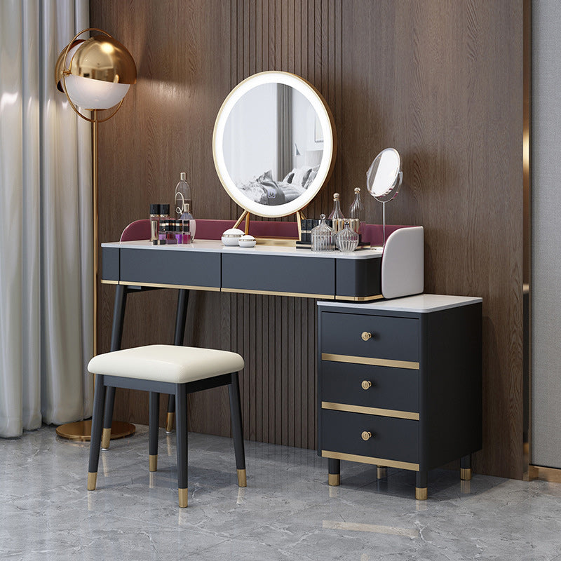 Glam Vanity Dressing Table Set with 5 Storage Drawers in Black