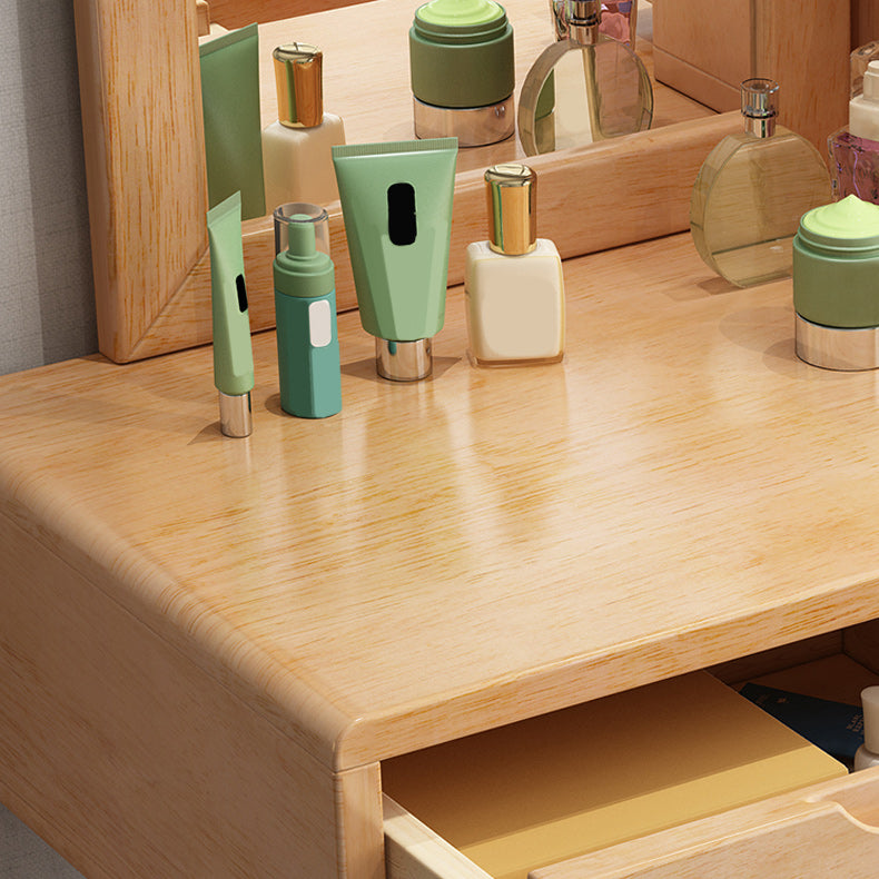 Contemporary Solid Wood Makeup Table Vanity Stool with Drawers and Mirror