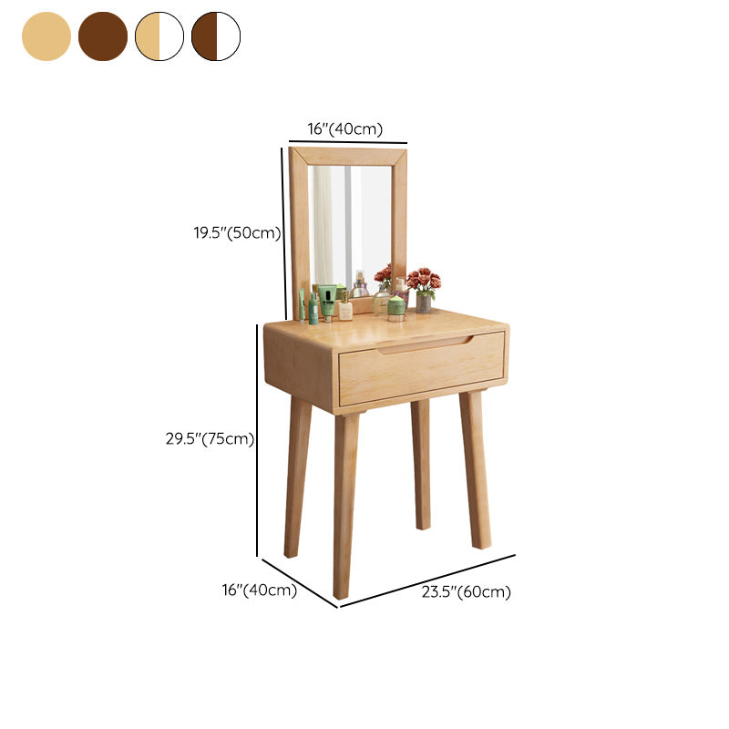 Contemporary Solid Wood Makeup Table Vanity Stool with Drawers and Mirror