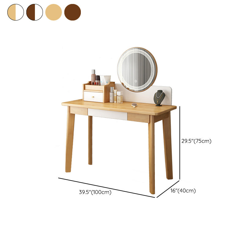 29.52" Height Solid Wood Table Makeup Vanity with Mirror and Drawers