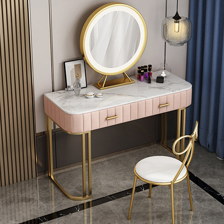 Glam 29.5" High Marble Top Vanity Dressing Table with 2 Drawers
