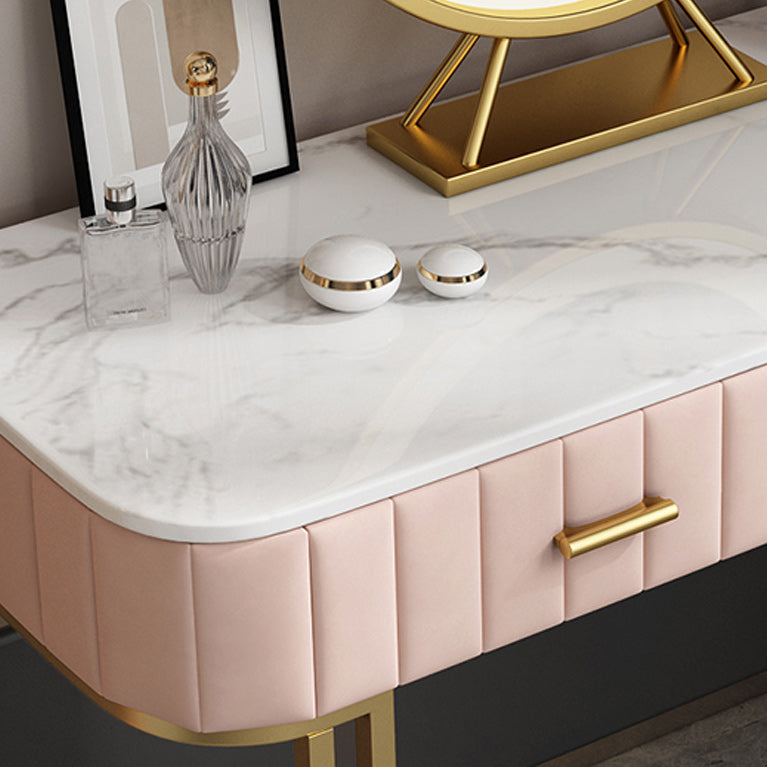 Glam 29.5" High Marble Top Vanity Dressing Table with 2 Drawers