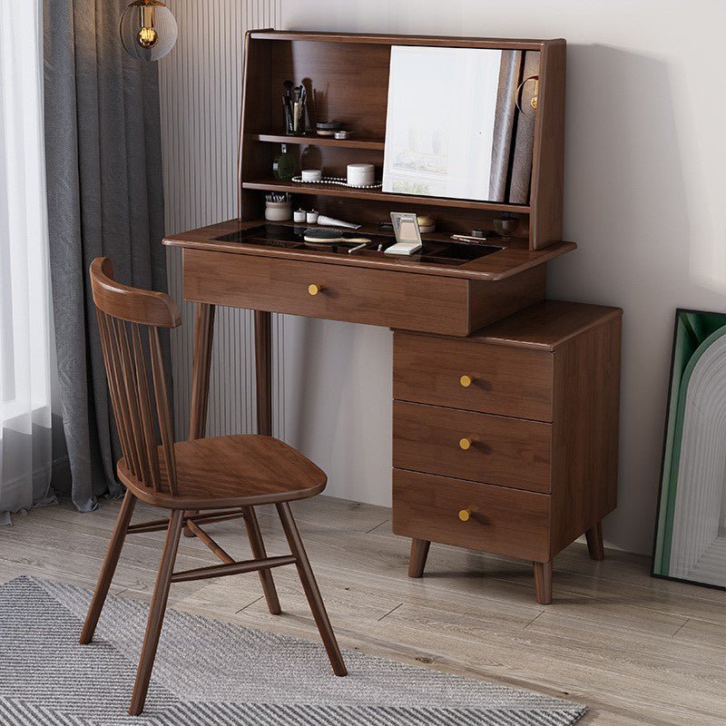 Scandinavian Mirrored Solid Wood Makeup Dressing Table in Brown