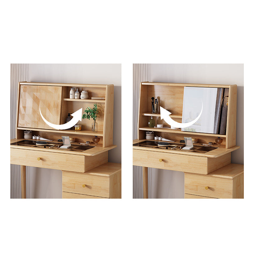Scandinavian Mirrored Solid Wood Makeup Dressing Table in Brown
