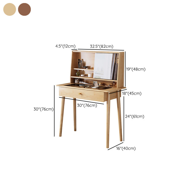 Scandinavian Mirrored Solid Wood Makeup Dressing Table in Brown