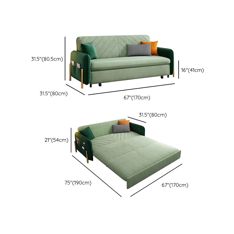 Pillow Included Convertible Sofa Green Foldable Upholstered Futon Sofa Bed
