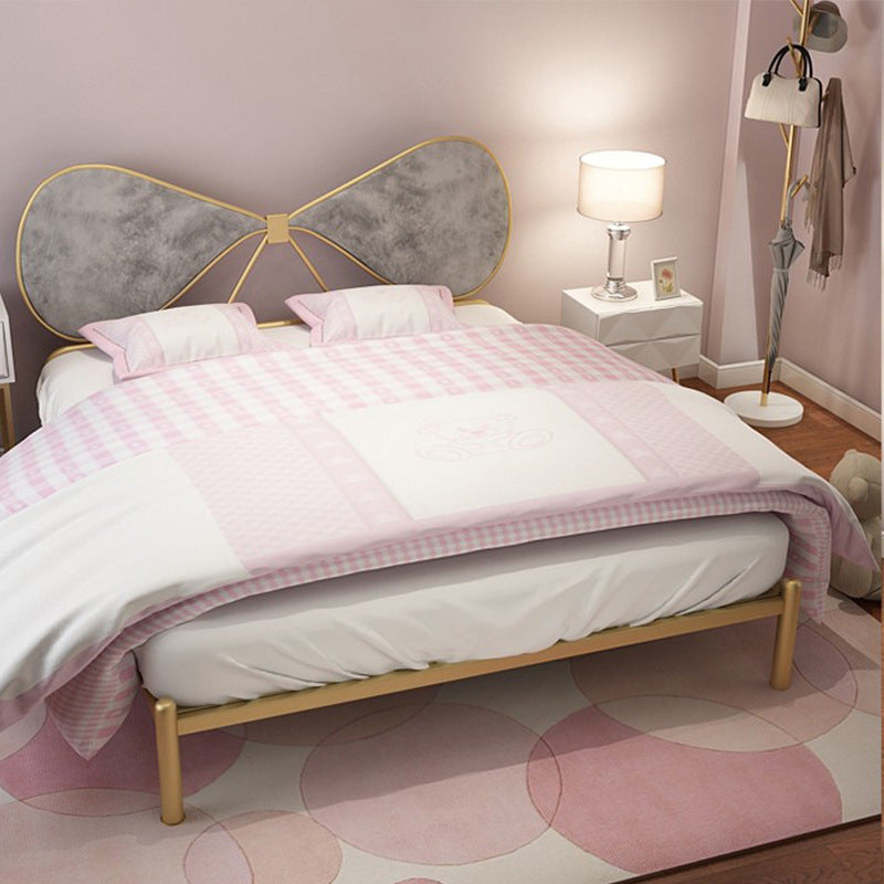 Metal and Upholstered Bed Frame with Metal Legs Open-Frame Bed in Gold