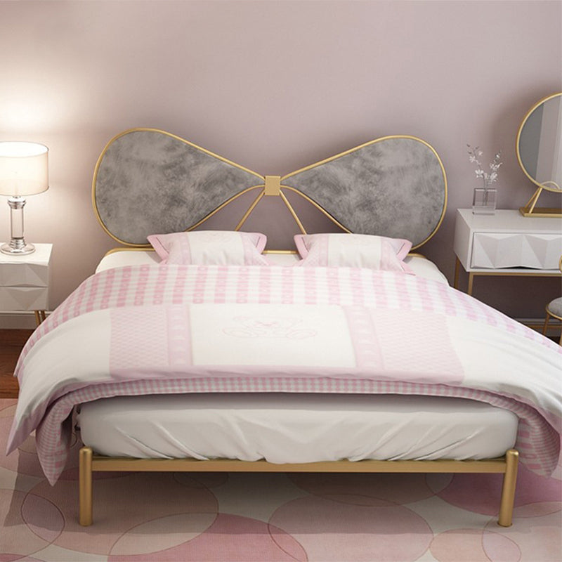 Metal and Upholstered Bed Frame with Metal Legs Open-Frame Bed in Gold