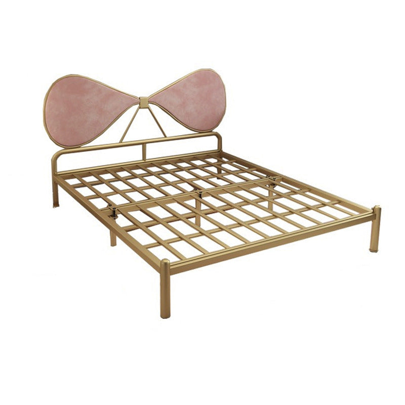 Metal and Upholstered Bed Frame with Metal Legs Open-Frame Bed in Gold